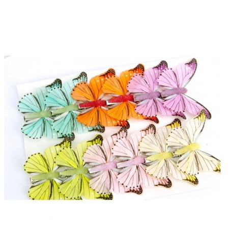 Butterflies with clip, 8 cm, 1 pack - 12 pcs.
