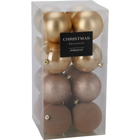 Christmas tree toys, 8 cm, gold color, 1 pack - 16 pcs.