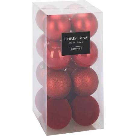 Christmas tree toys, 8 cm, red color, 1 pack - 16 pcs.