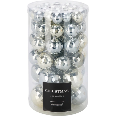 Christmas tree toys, disco style, 8 cm, silver color, 1 pack - 64 pcs.