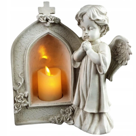 Angelas su koplyčia ir LED žvake, 26 cm