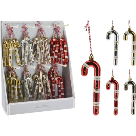 CANDY CANE HANG DECO 12CM 4ASS