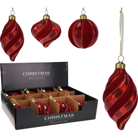ORNAMENT GLASS 8CM RED VELVET