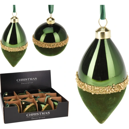 ORNAMENT GLASS 8CM GREEN VELVE
