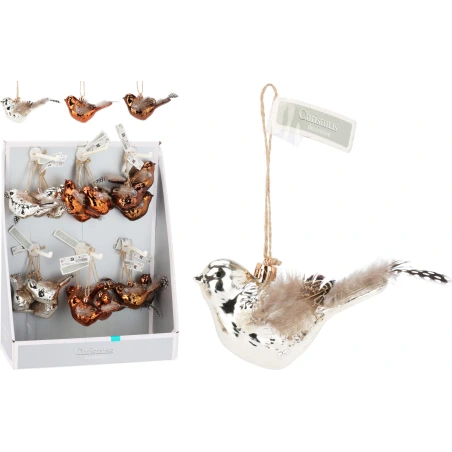 HANG DECO BIRD 10X4CM 3ASS