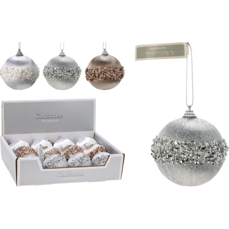 XMAS BALL 80MM BEADS 3ASS CLR