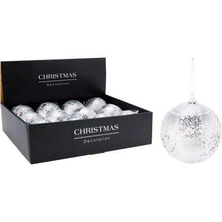 XMAS BALL 100MM GLITTER SILVER