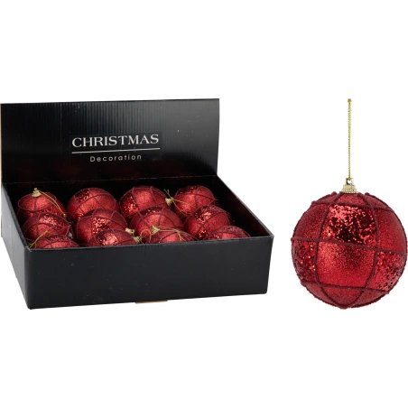 XMAS BALL 80MM GLITTER RED
