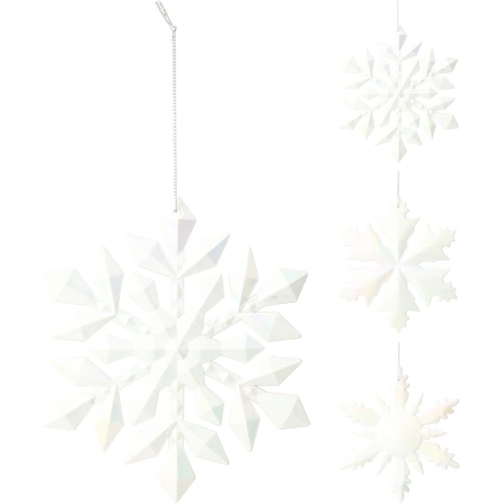 SNOWFLAKE HANGDECO IRI WH 3ASS, 13,5 CM