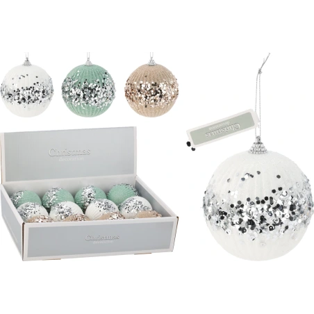 XMAS BALL 100MM W SEQUINS 3ASS