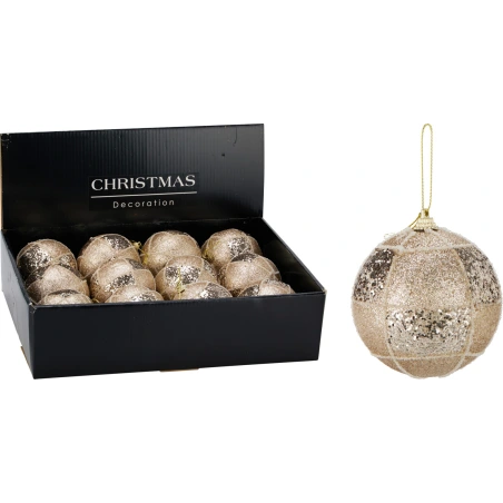 XMAS BALL 80MM GLITTER GOLD