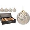 XMAS BALL GLASS 8CM WHITE GOLD