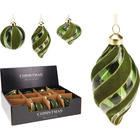 ORNAMENT GLASS 8CM GREEN VELVE