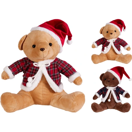 BEAR WITH XMAS HAT 35CM 3ASS