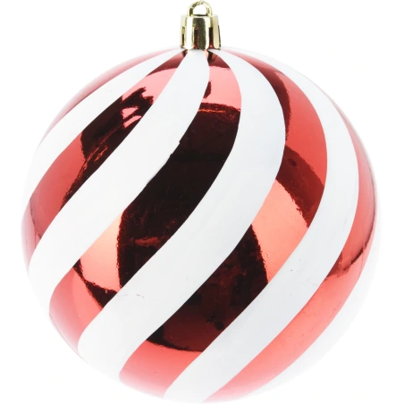 XMAS BALL STRIPE 12CM RED