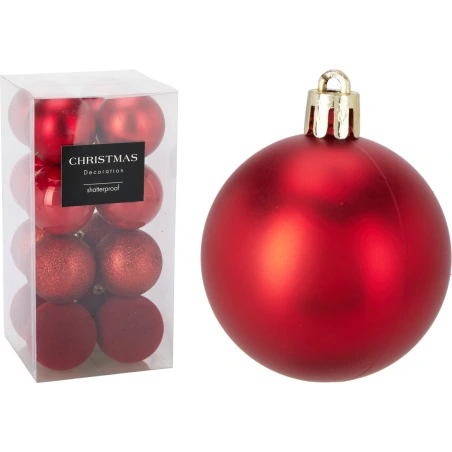 Christmas Tree Toys, 6 cm, Red Color, 1 set - 16 pcs.