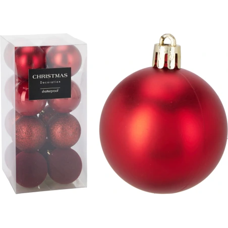 Christmas Tree Toys, 6 cm, Dark Red Color, 1 set - 16 pcs.