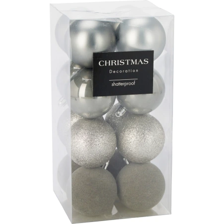 Christmas Tree Toys, 6 cm, Gray Color, 1 set - 16 pcs.