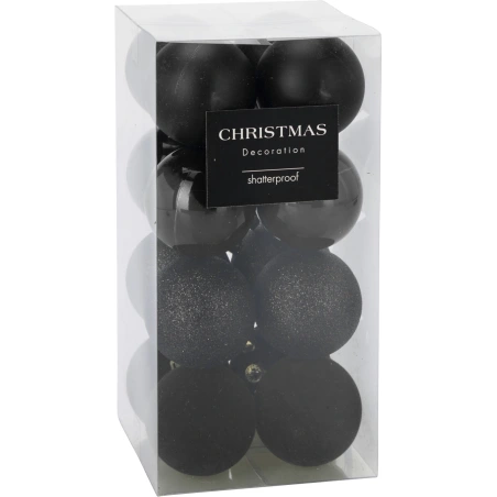 Christmas Tree Toys, 6 cm, Black Color, 1 set - 16 pcs.