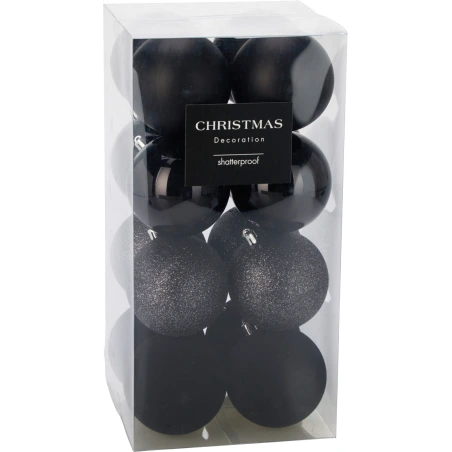 Christmas Tree Toys, 8 cm, Black Color, 1 set - 16 pcs.