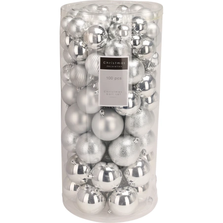 Christmas Tree Decorations, Silver Color, 1 set - 100 pcs.