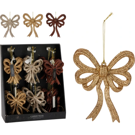 BOW HANGINGDECO 13CM 3ASS CLR