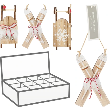 HANGING DECO SKI SLEIGH 4ASS, 13 cm