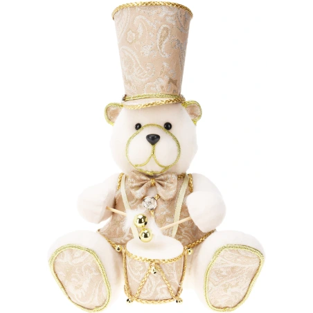 Sitting teddy bear with a drum, 33 cm