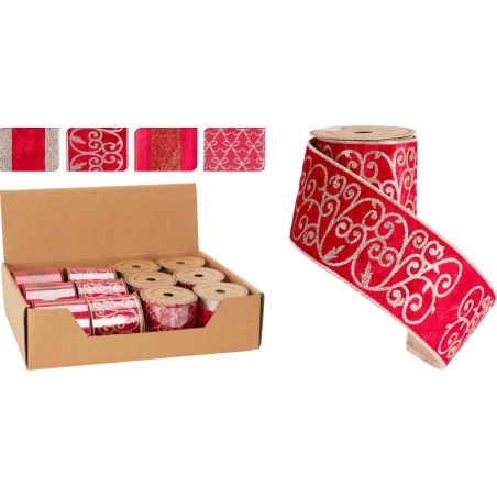RIBBON 270X6CM RED 4ASS DESIGN