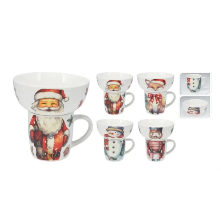 BOWL AND MUG SET PORCELAIN 4AS