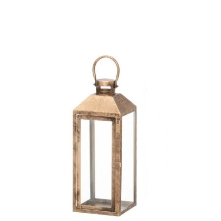 Laterna, pulēta zelta krāsā, 14,5 × 14 × 37,5 cm