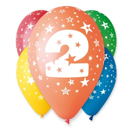 Balloons, 12", “Number 2”, 1 Pack - 5 pcs.