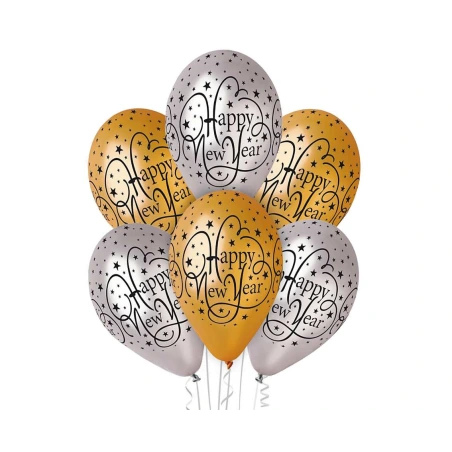 Balloons “Happy New Year”, 30 cm, 1 Pack - 6 pcs.