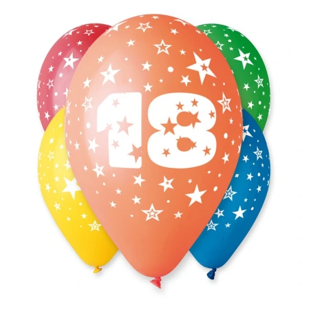 Balloons, 12", “Number 18”, 1 Pack - 5 pcs.