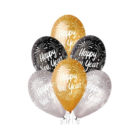 Balloons “Happy New Year”, 30 cm, 1 Pack - 6 pcs.