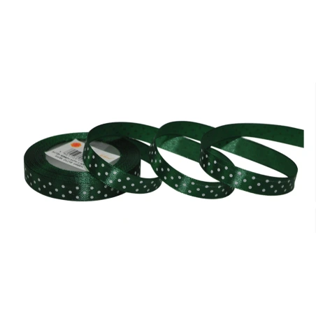 Ribbon with Dots, 1.2 cm x 20 y (18.30 m), Dark Green Color