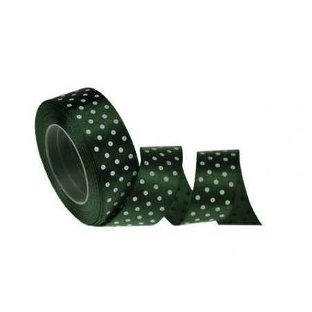Ribbon with Dots, 2.5 cm x 20 y (18.30 m), Dark Green Color