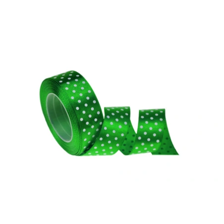 Ribbon with Dots, 2.5 cm x 20 y (18.30 m),  Green Color