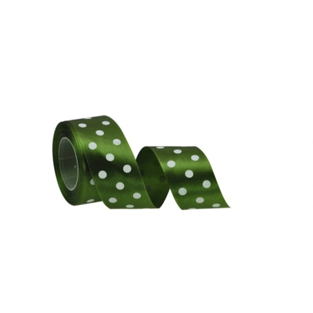 Ribbon with Dots, 2.5 cm x 20 y (18.30 m), Dark Olive Green Color