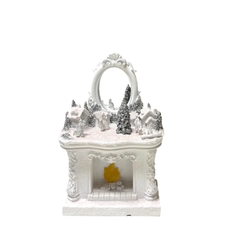 Christmas Decoration "Fireplace", LED, 14×23×9 cm, White-Silver Color