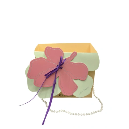 Gift Bag with Beaded Handle, 17×11.5×20 cm, Yellow Color