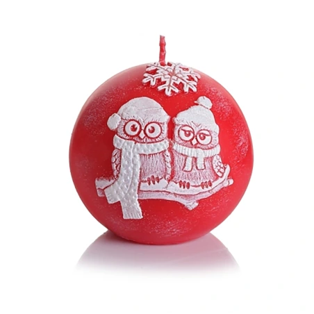 Candle “Owls in Winter”, 8 cm, Red Color