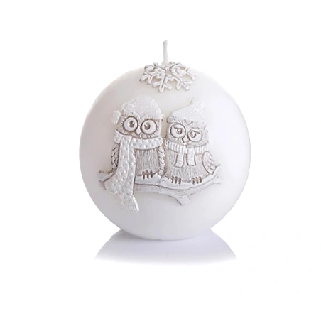 Žvakė „Pelėdos žiemą“, 8 cm, baltos spalvos