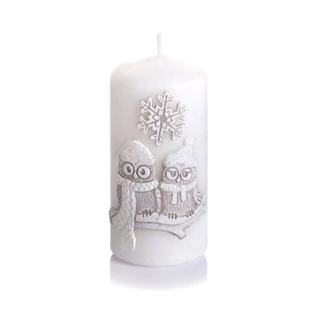 Candle “Owls in Winter”, 5×10 cm, White Color
