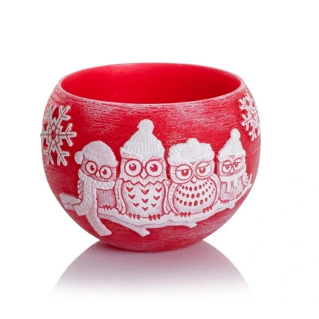 Tealight Candle Ball-Shaped (Ø 12 cm) in Holder Decorated with Owls