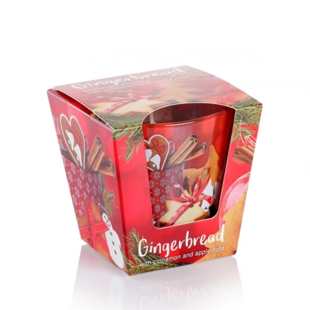 Aromatinė žvakė „Gingerbread“ (2 arom.– cinamonas ir obuolys, apelsinas ir anyžius,) stikliniame inde, 115 g, dega 30 h