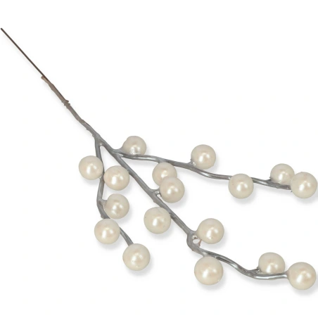 Artificial Berry Branch, 33 cm, Pearl Color