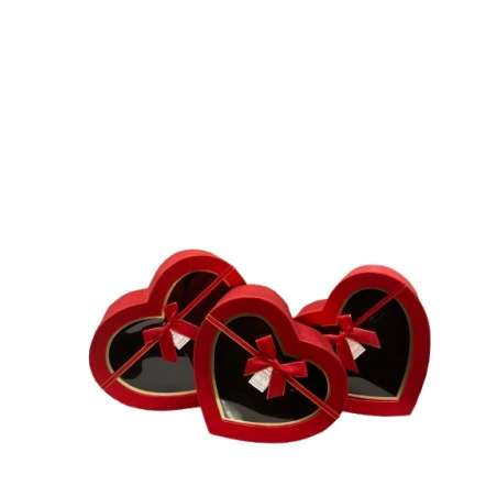 Boxes, heart-shaped, 1 set – 3 pcs, red colour