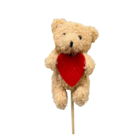 Teddy Bear (10 cm) with Heart on 45 cm Stem