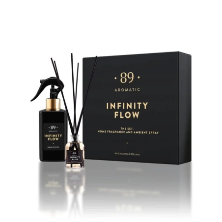 Rinkinys: namų kvapas su lazdelėmis (50 ml) ir purškiamas namų kvapas (300 ml) „Infinity Flow“